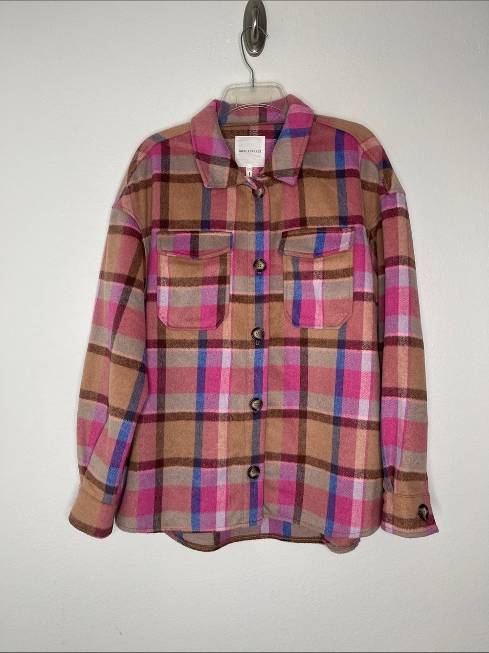 Avec Les Filles Ali Boxy Plaid Button Shirt Jacket Shacket Size Large